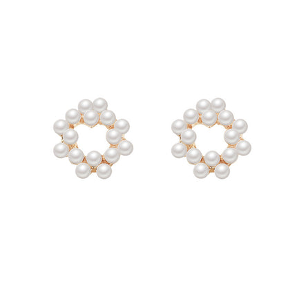 Geometric Pearl Flower Earrings - FASHION SHEGOODS LLC