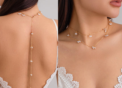 Elegant Faux White Pearl Necklace with Long Gold-Plated Tassels