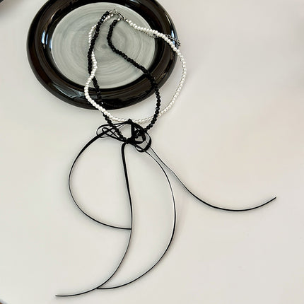Long Black Ribbon Choker Necklace - FASHION SHEGOODS LLC