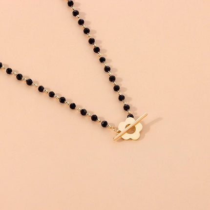 Black Crystal Beaded Chain Necklace