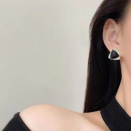 Black Enamel Triangle Stud Earrings