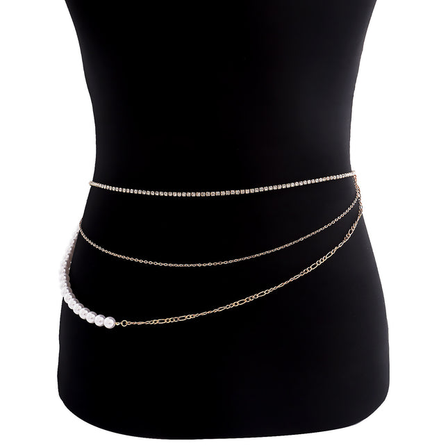 Punk Hip Hop Multi-layer Metal Rhinestone Waist Chain