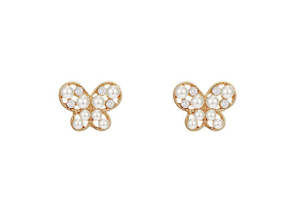 Elegant Butterfly Mini Stud Pearl Earrings