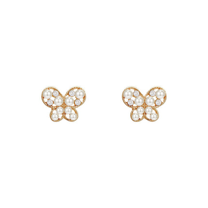 Elegant Butterfly Mini Stud Pearl Earrings