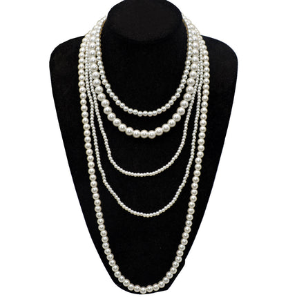 Ladies Multi Layer Necklace Pearl Bead Chain Design - FASHION SHEGOODS LLC