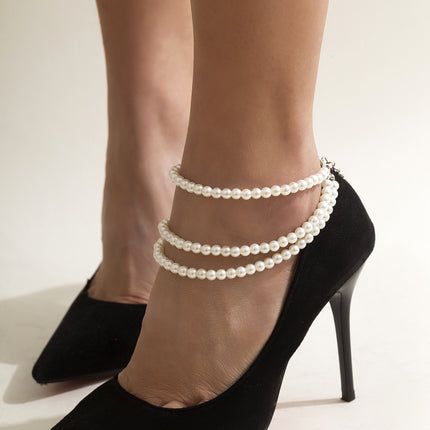 Classic Retro Multi-layer Pearl Anklet Beaded Chain Anklet Set