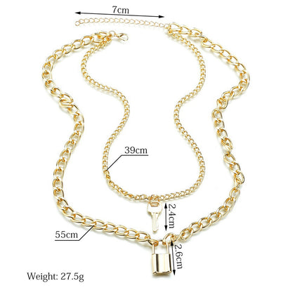 Multi Layer Lock Pendent Geometric Necklace