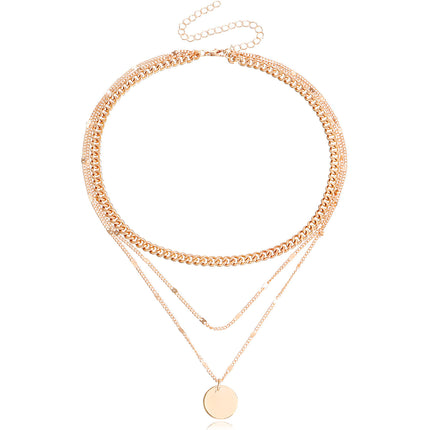 Multi Layered Chain Necklace for Women with Round Charm Pendant