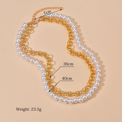 Double Layer Pearl Chain and Cuban Link Necklaces