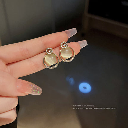 Opal Stone G-Letter Shape Stud Earrings - FASHION SHEGOODS LLC