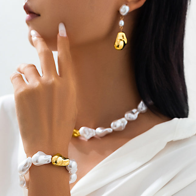 Vintage Faux Pearl Baroque Necklace & Bracelet Set