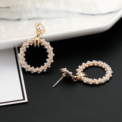 Vintage Round Pearl Pendant Earrings for Women