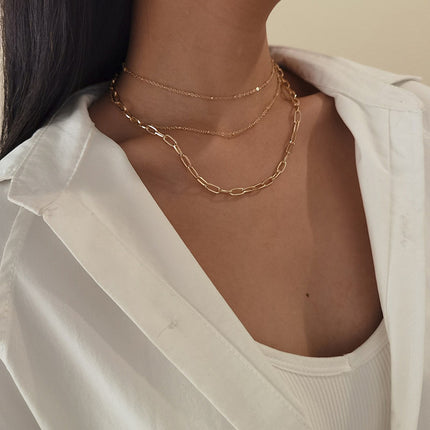 Multi Layer Paper Clip Chain Necklaces Jewelry - FASHION SHEGOODS LLC