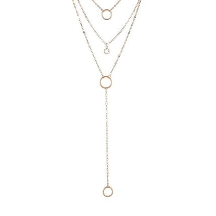 Double Layer Chain Geometric Ring Pendant Necklace