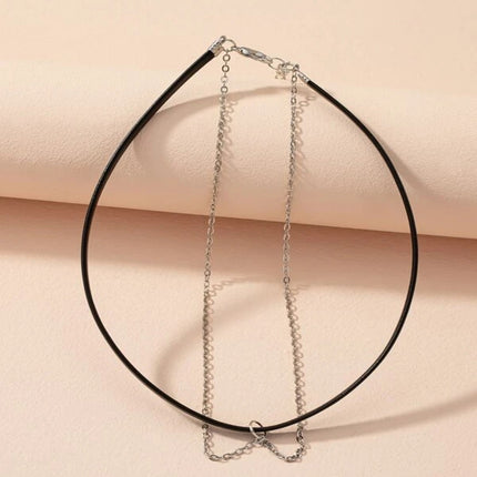 Girl Short Choker Necklace Elegant Leather Rope