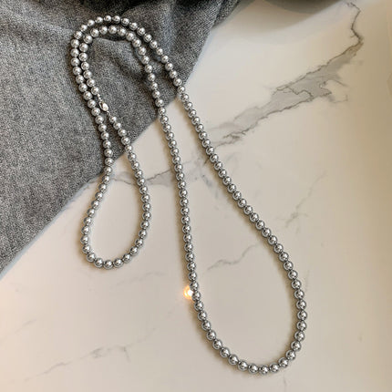 Long Gray Glass Pearl Vintage Charm Necklace - FASHION SHEGOODS LLC