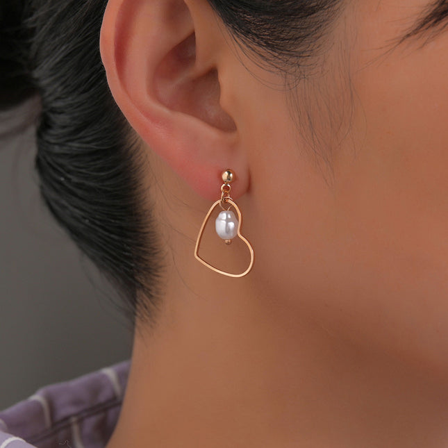 Heart Pearl Dangle Earrings