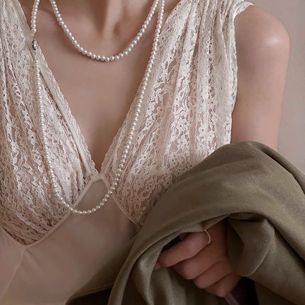Long Pearl Necklace Costume Pearl Jewelry - FASHION SHEGOODS LLC