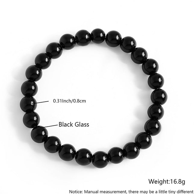 Black Glass Bead Elastic Bracelets