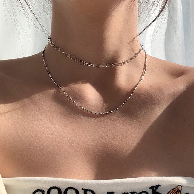 Paperclip Box Chain Layer Necklace - FASHION SHEGOODS LLC