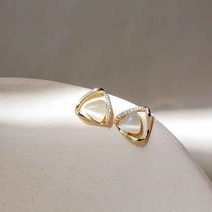 Geometric Triangular Opal Stud Earrings - FASHION SHEGOODS LLC