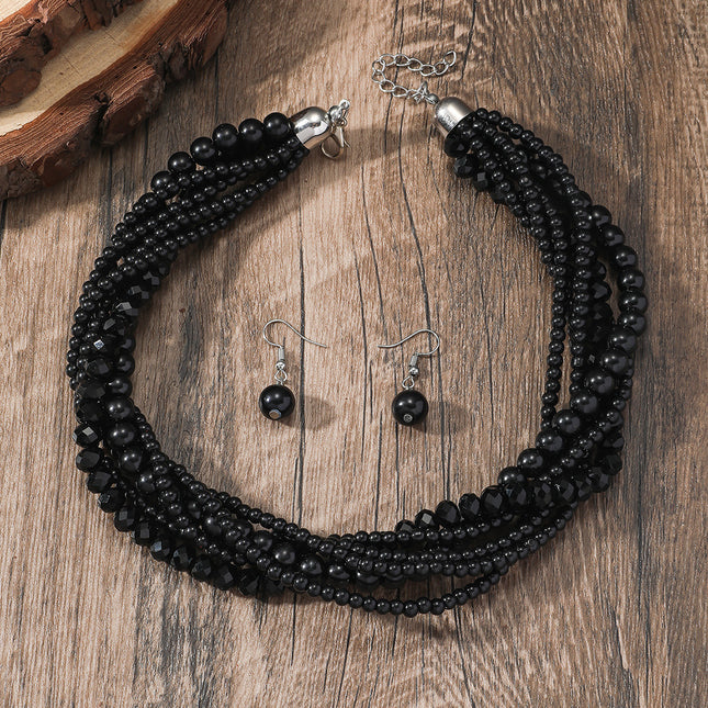 Multi Layered Pearl Crystal Beads Choker Collar Necklace - FASHION SHEGOODS LLC