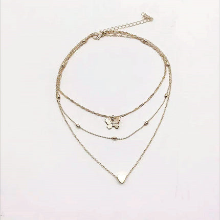 Multi Layers Metallic Chain Butterfly Charm Necklace