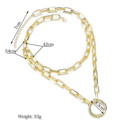 Hip Hop Geometric Circle Double Thick Chain Chain Necklace - FASHION SHEGOODS LLC
