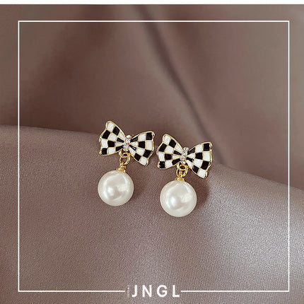 Ribbon Bow Pearl Earrings