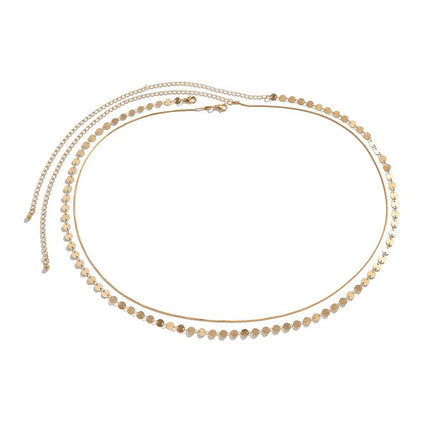 Women Sequin Snake Bone Chain Double Waist Simple Geometric Body Chain Belly Chain