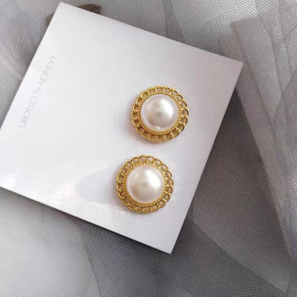 Pearl Round Stud Earrings for Women