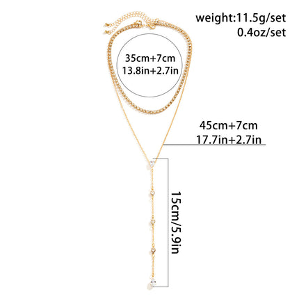 Double Layered Simple Pendant Necklace Long Tassel Zircon Charm Necklace