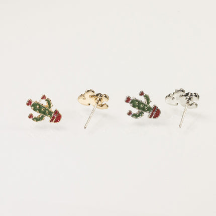 Cactus strawberry stud earrings set