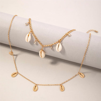 Beach Fashion Jewelry Two Layers Chain Shell Pendant Necklace