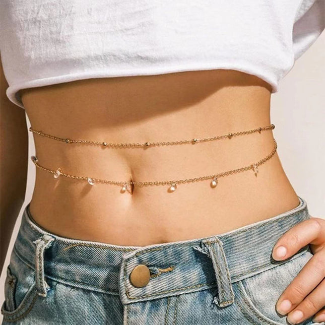 Retro Sexy Double-layer Geometric Rhinestone Waist Chain