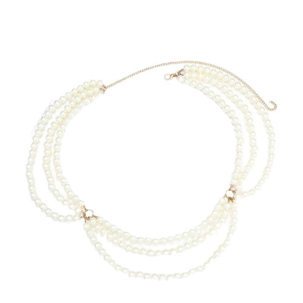 White Pearl Tassel Hip Belly Body Chain