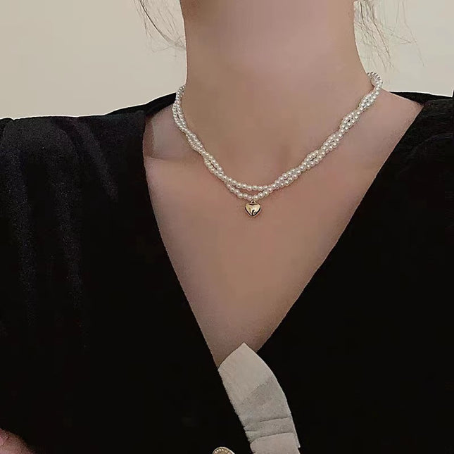 Multi Layer Pearl Necklace Luxury Wrapping Heart Pendant Chain Choker for Women - FASHION SHEGOODS LLC