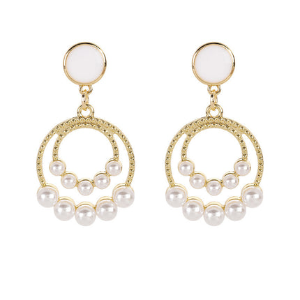 Pearl Paved Double Round Circle Earring