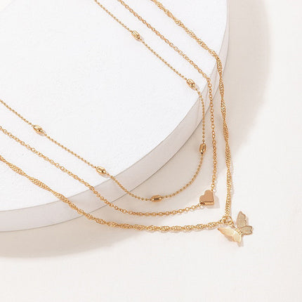 Multi Layers Metallic Chain Butterfly Charm Necklace