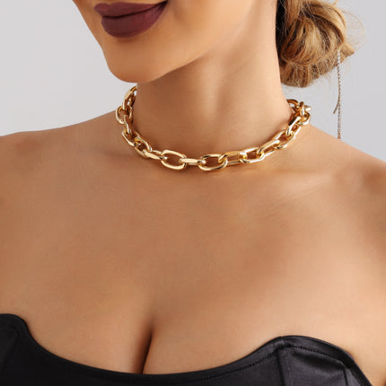 Metal Alloy Thick Chain Choker Necklace