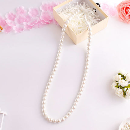 Elegant Women Lady Long White Sweater Created Pearl Necklace