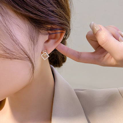 Geometry Hollow Rhinestone Squares Earrings - FASHION SHEGOODS LLC