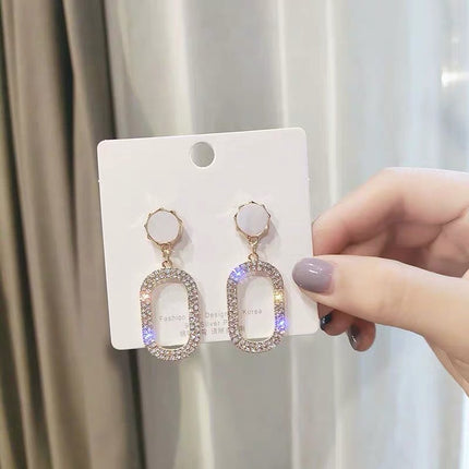 Hollow Rectangle Full Crystal Rhinestone Earrings