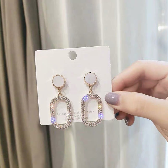 Hollow Rectangle Full Crystal Rhinestone Earrings