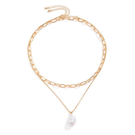 Double-Layer Pearl Chain Necklace