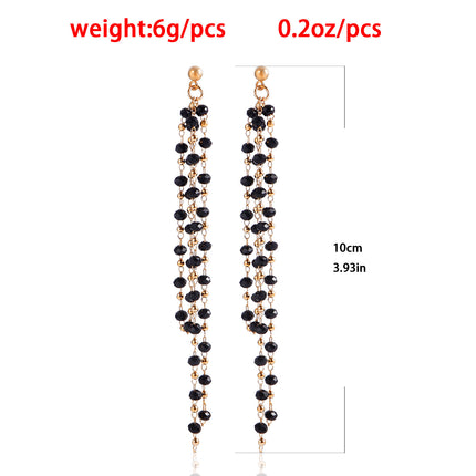 Black Glass Bead Tassel Earrings