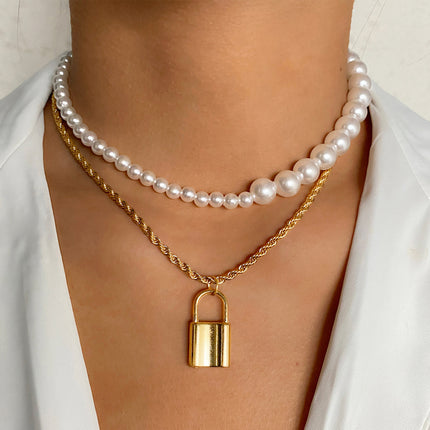 Heart Star Charm Paperclip Chain Choker Necklace Layered Lock Pendant - FASHION SHEGOODS LLC