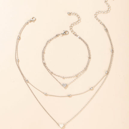 Multi Layer Clavicle Chain Peach Heart Pendant Necklace Jewelry Set - FASHION SHEGOODS LLC