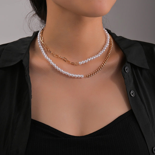 Layer Pearl Chain Half Necklace Choker - FASHION SHEGOODS LLC