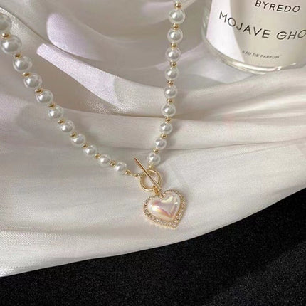 Pearl Beaded Choker Imitation Pearl Heart Necklace - FASHION SHEGOODS LLC